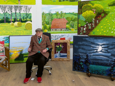 David Hockney in his Normandy studio, 24 February 2021 (detail)