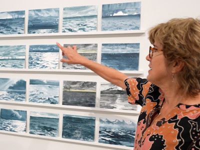 Emma Stibbon with her Barents Sea Passage drawings