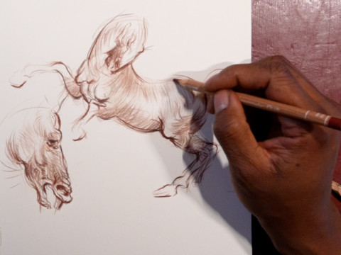Adebanji Alade drawing from Leonardo at the Royal Collection, Windsor Castle