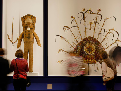 Installation view of the Voyaging and Navigation room in the Oceania exhibition at the Royal Academy of Arts, London