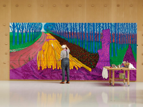 David Hockney painting 'Winter Timber' in Bridlington, July 2009