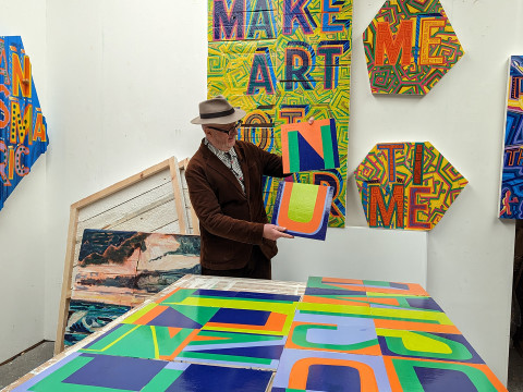 Bob and Roberta Smith in his studio