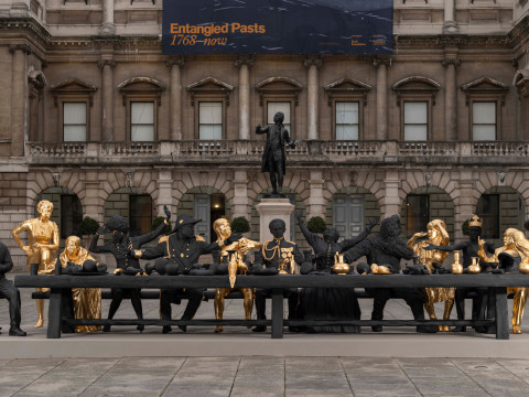 Installation view of Tavares Strachan, The First Supper (Galaxy Black), 2023