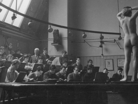 Russell Westwood, Sir Henry Rushbury  R.A. with students in the Life Room in the Royal Academy Schools
