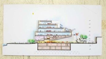 Renzo Piano Building Workshop, Drawing of the Whitney Museum of American Art, (longitudinal section)