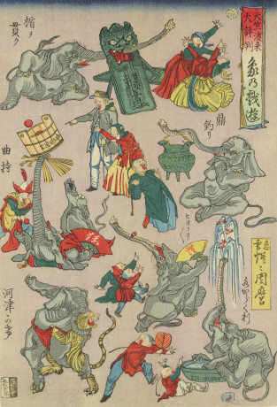 Kawanabe  Kyōsai, Famous from India: Elephants at Play