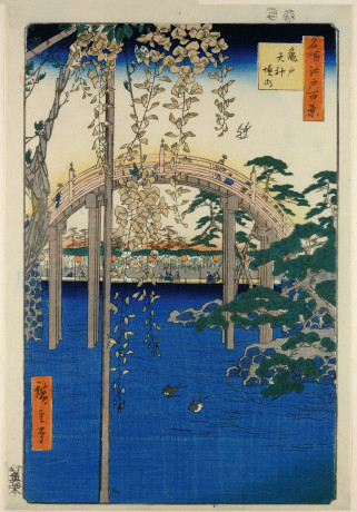 Utagawa Hiroshige, Wisteria at Kameido Tenjin Shrine