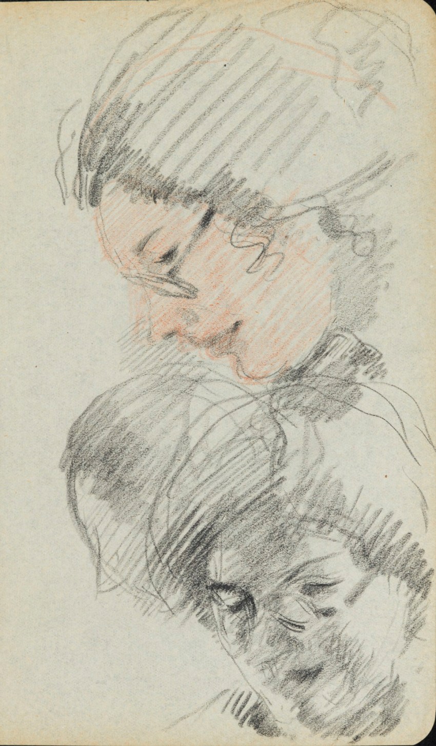 F. Ernest Jackson ARA, Side profile sketch of Pamela Ovens looking down